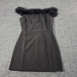 Spring + Mercer Black Feather Trim Off Shoulder Mini Cocktail Dress NWT Size M